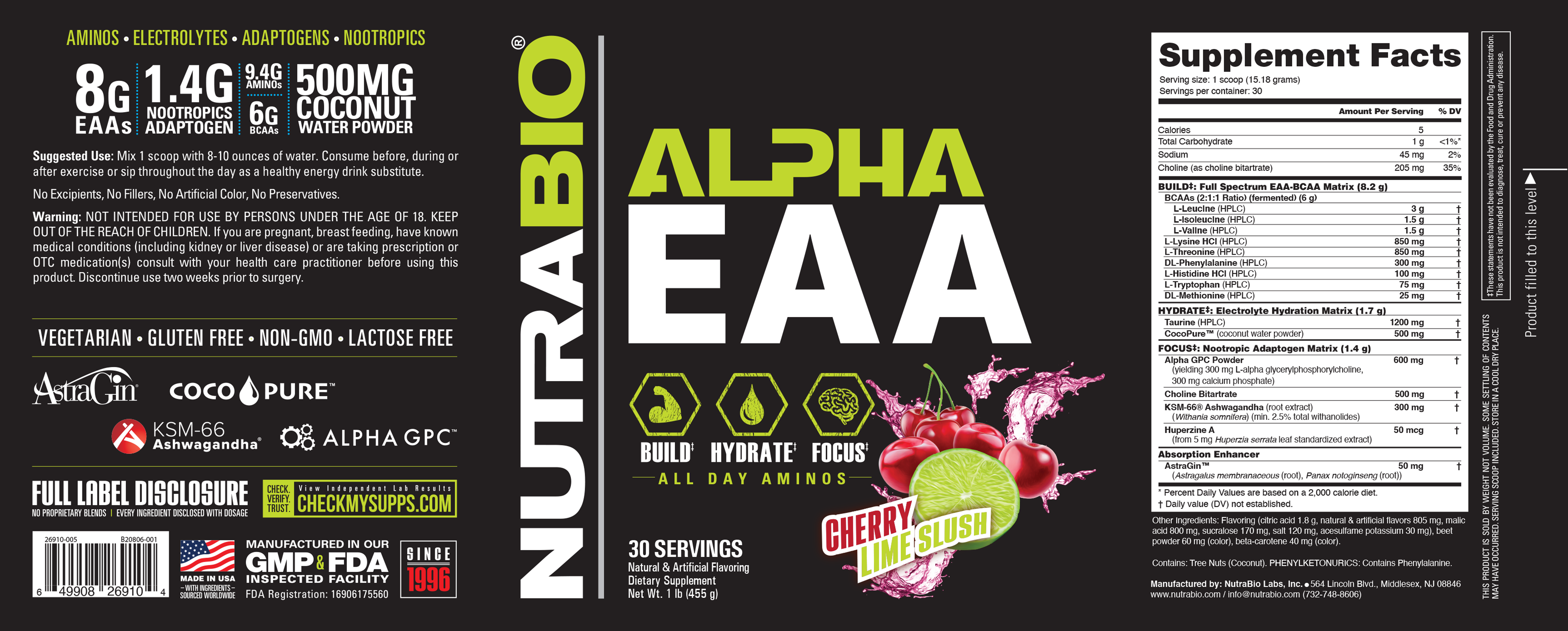 Product nutrition and supplement facts