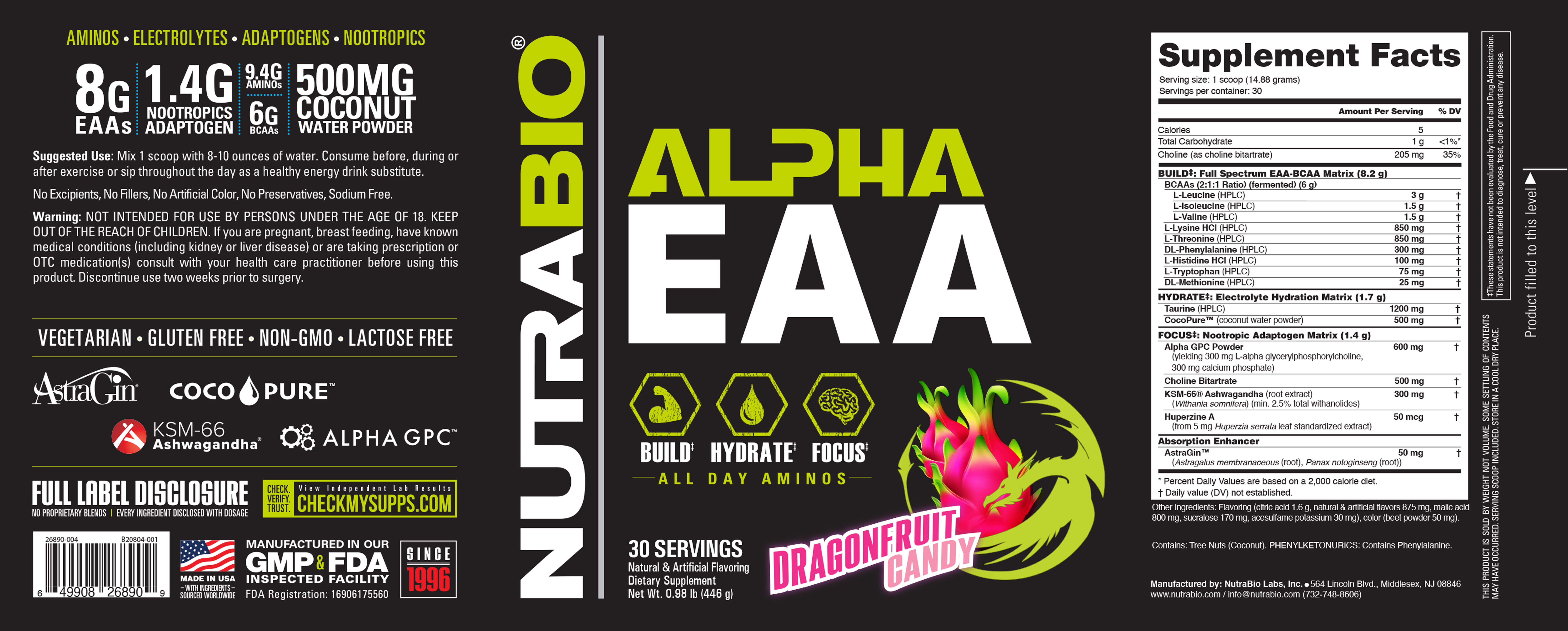 Product nutrition and supplement facts