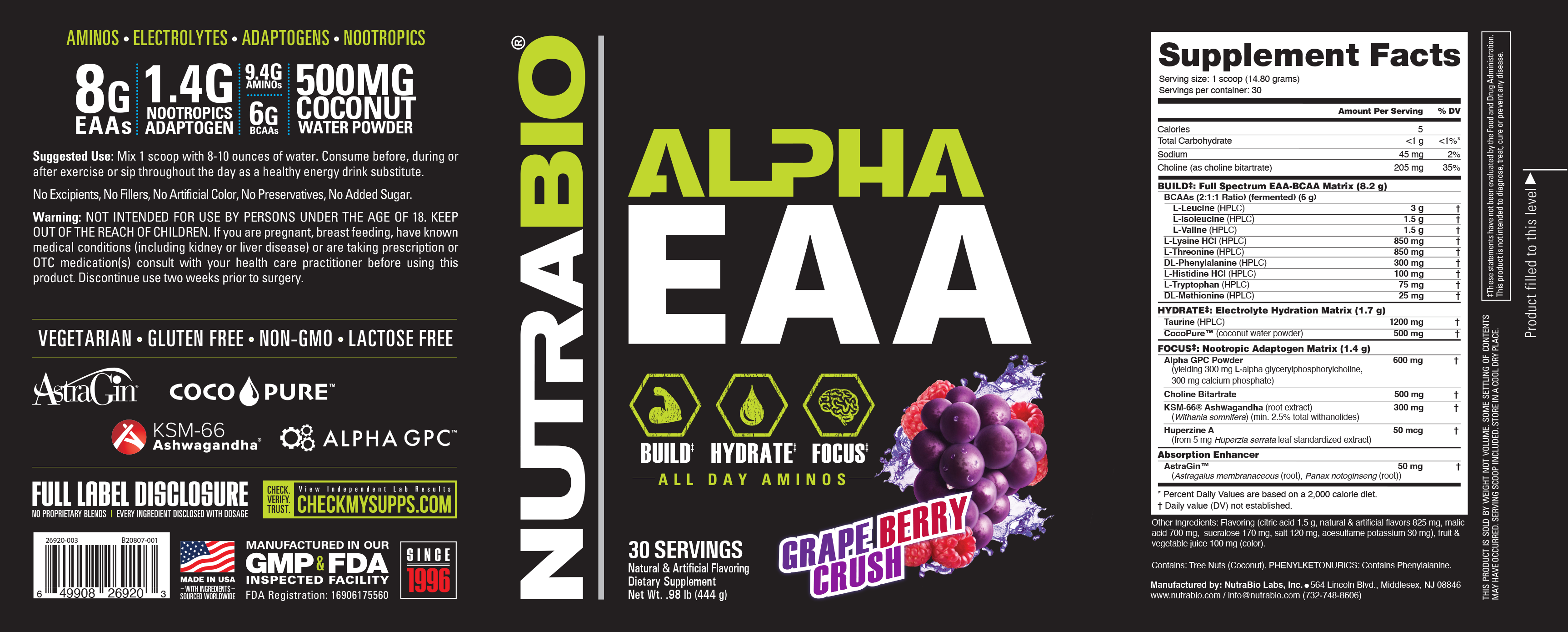 Product nutrition and supplement facts