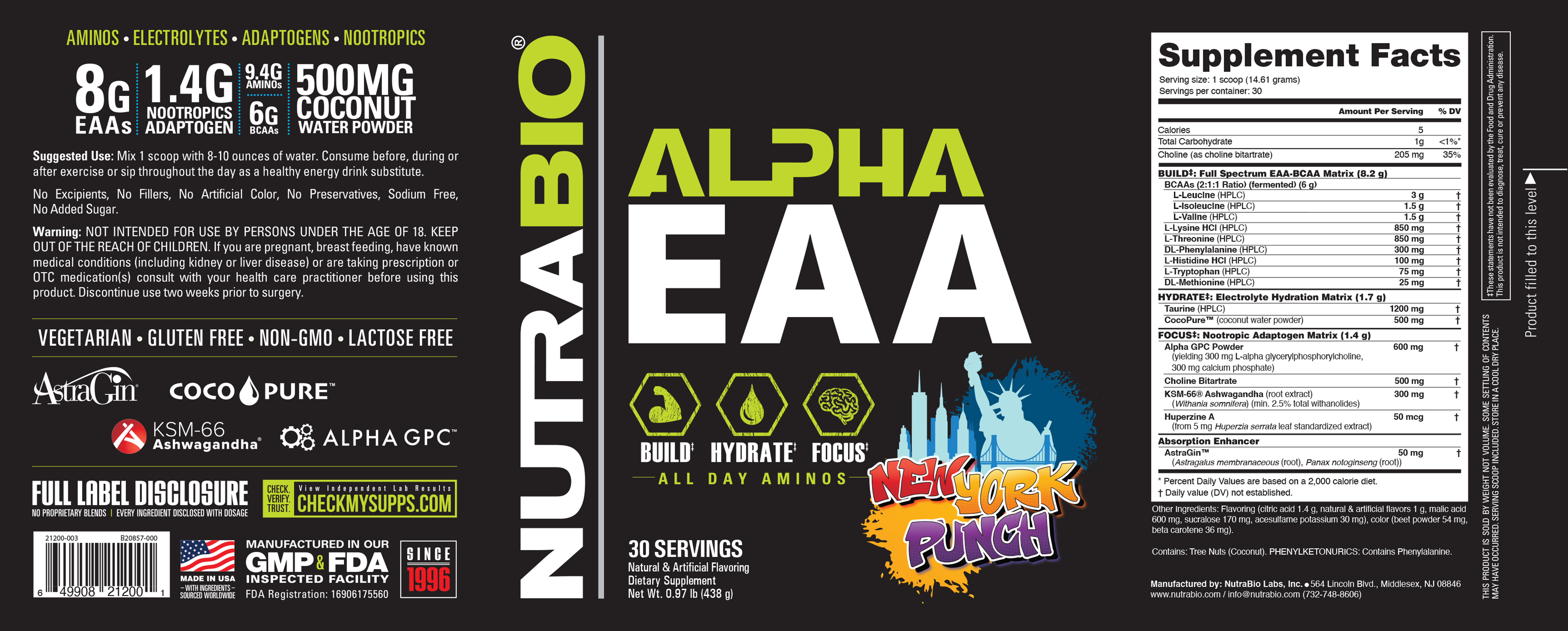 Product nutrition and supplement facts