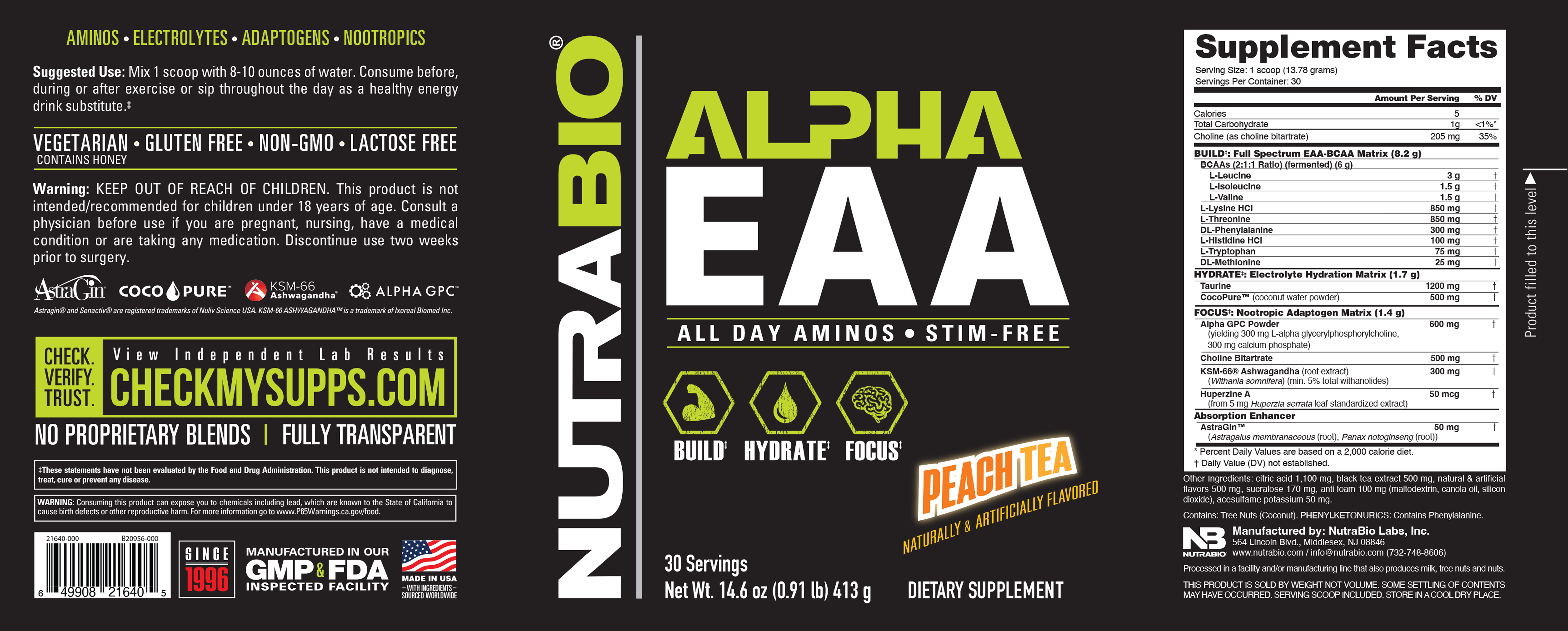 Product nutrition and supplement facts