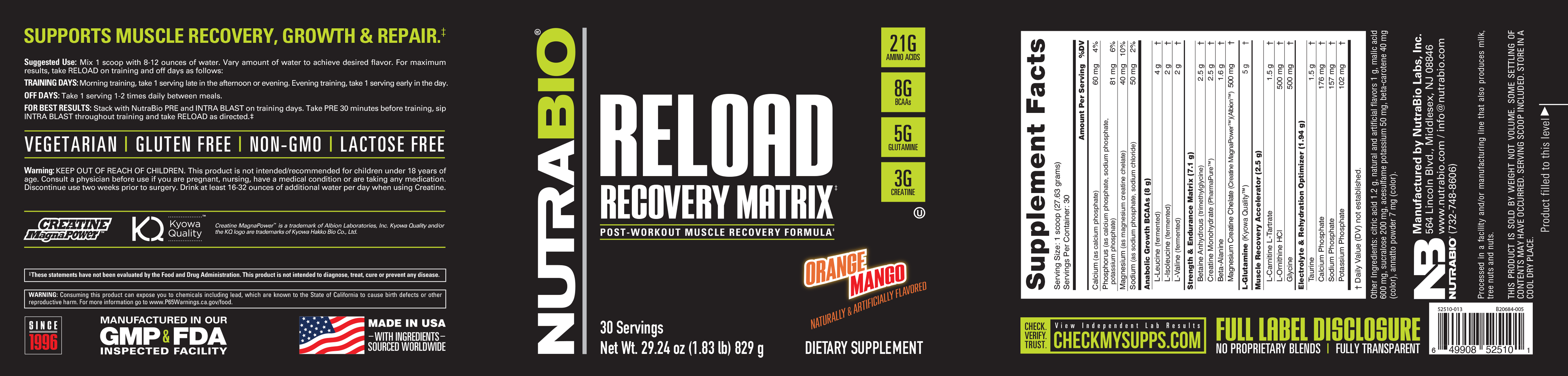 Product nutrition and supplement facts