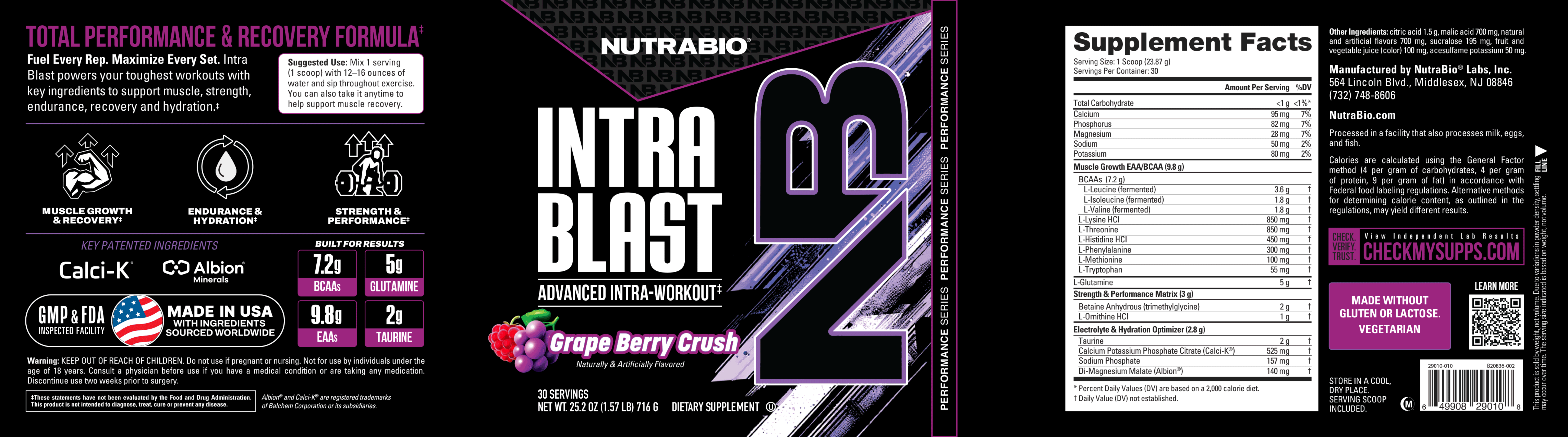 Product nutrition and supplement facts