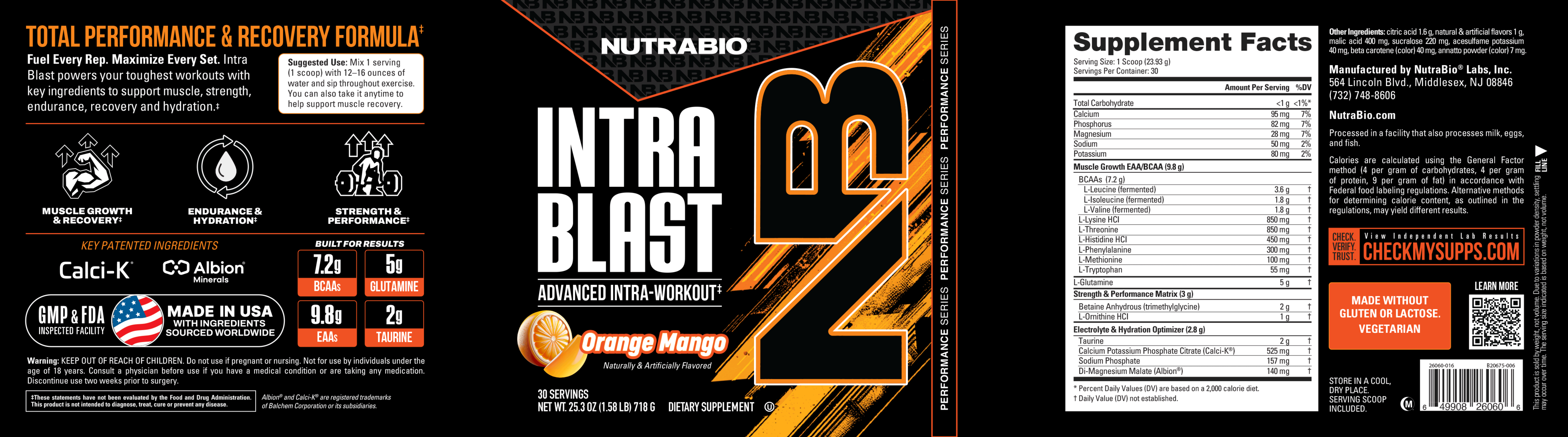 Product nutrition and supplement facts