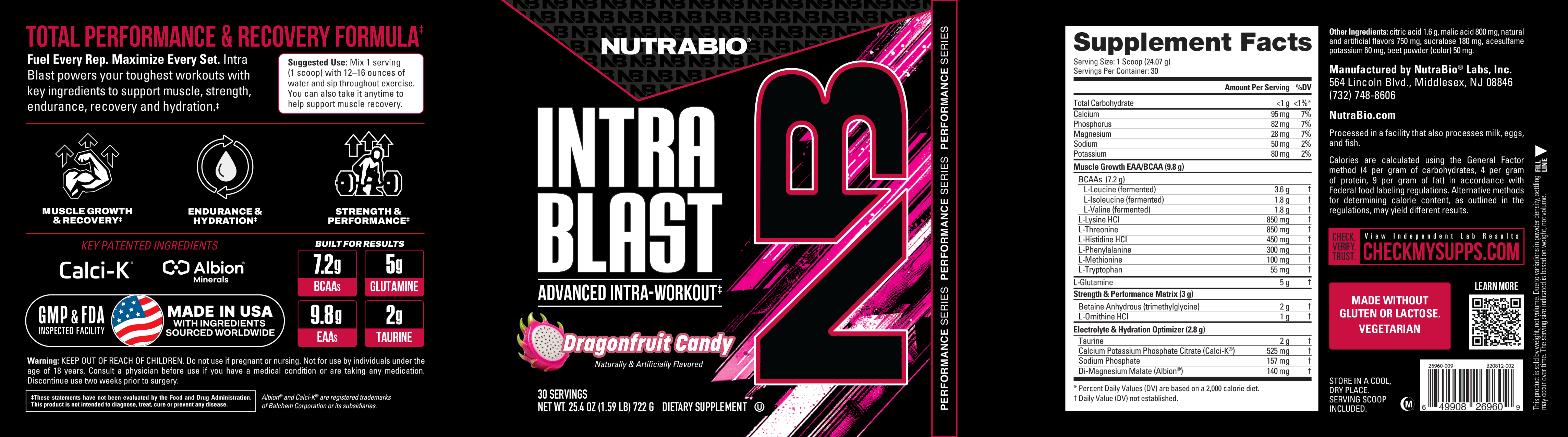 Product nutrition and supplement facts