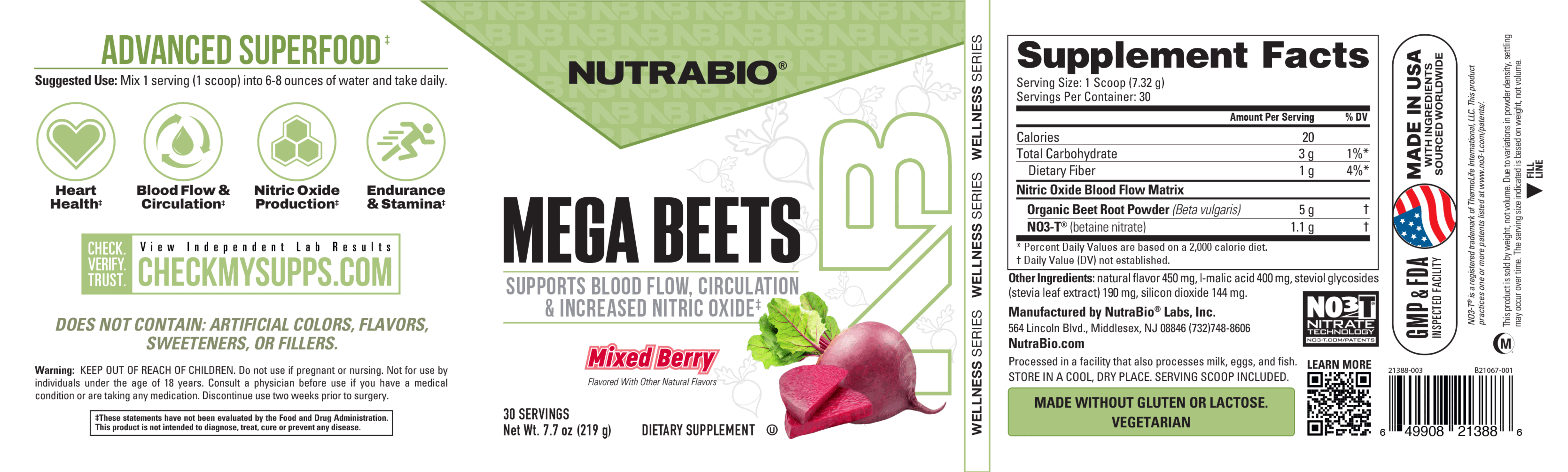 Product nutrition and supplement facts