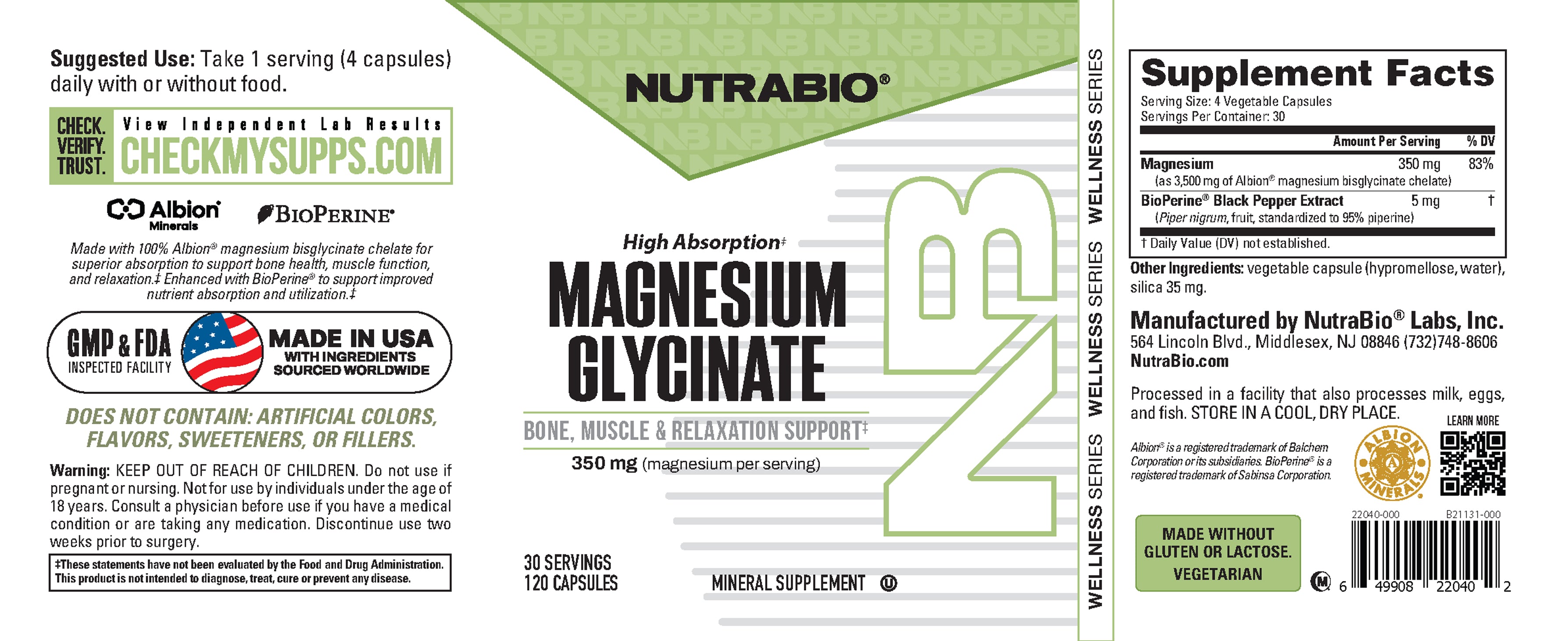 Product nutrition and supplement facts