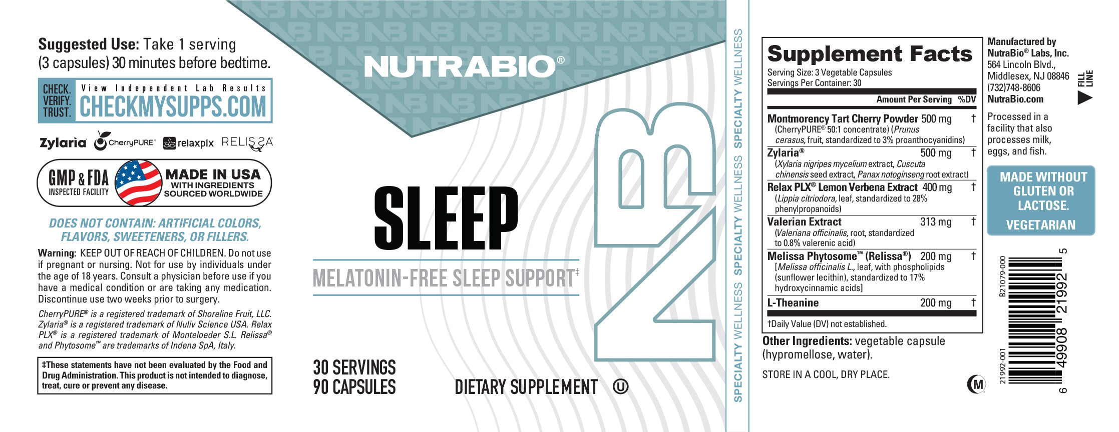 Product nutrition and supplement facts
