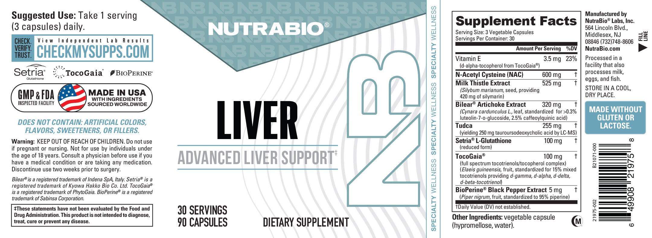 Product nutrition and supplement facts