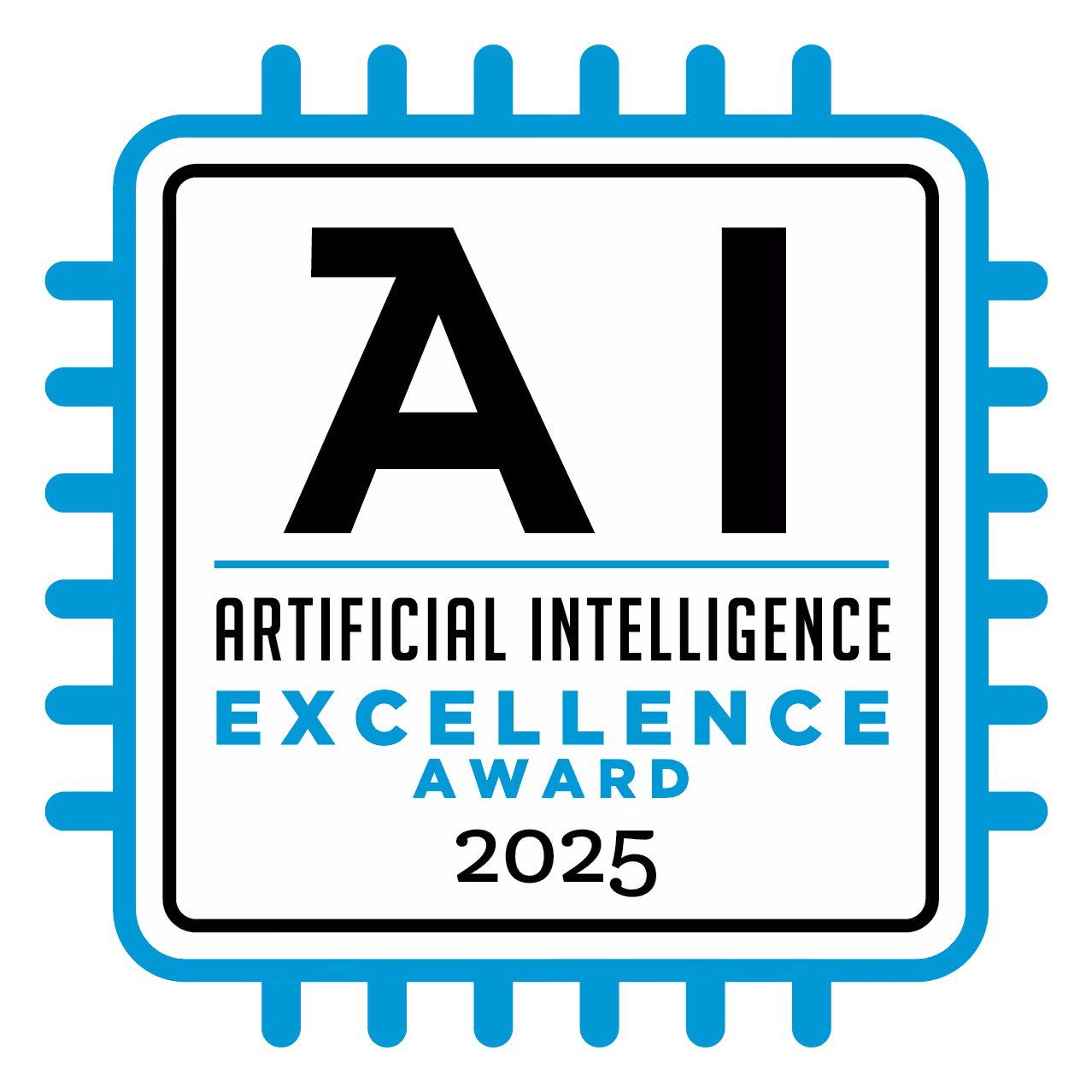 A blue and white sign that says artificial excellence award.