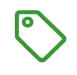 Green tag icon glowing in the center on a dark blurred background.