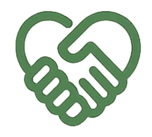 Green handshake icon shaped like a heart representing cooperation or agreement.