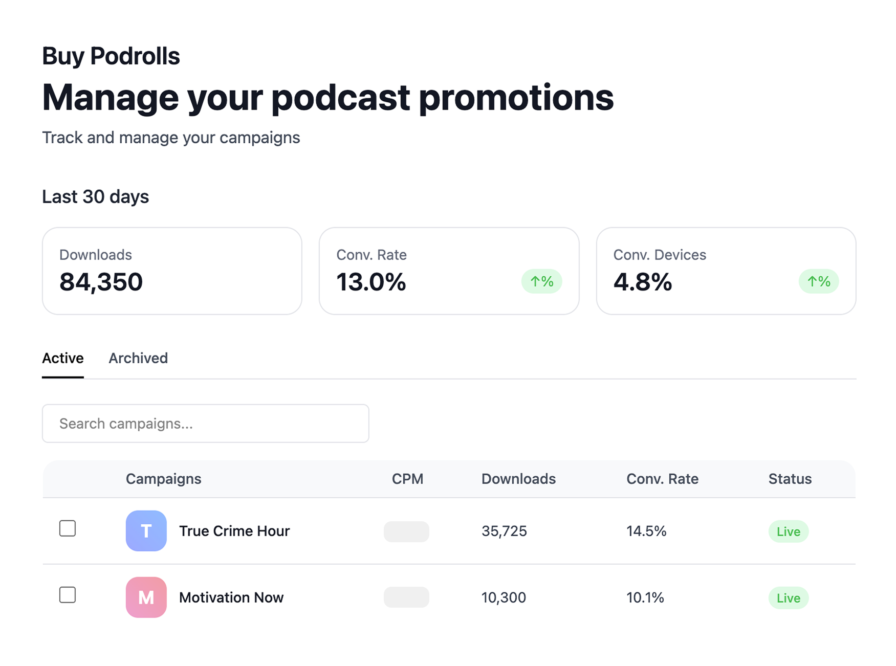 Dashboard mockup