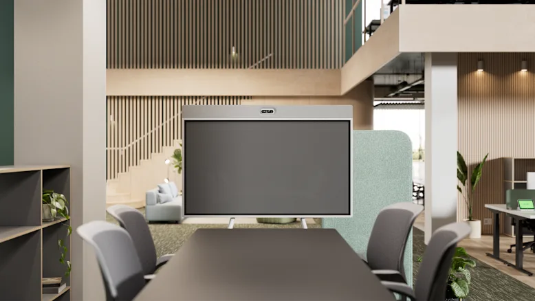 Logitech Rally Board 65 on a 3 column-blade-wall