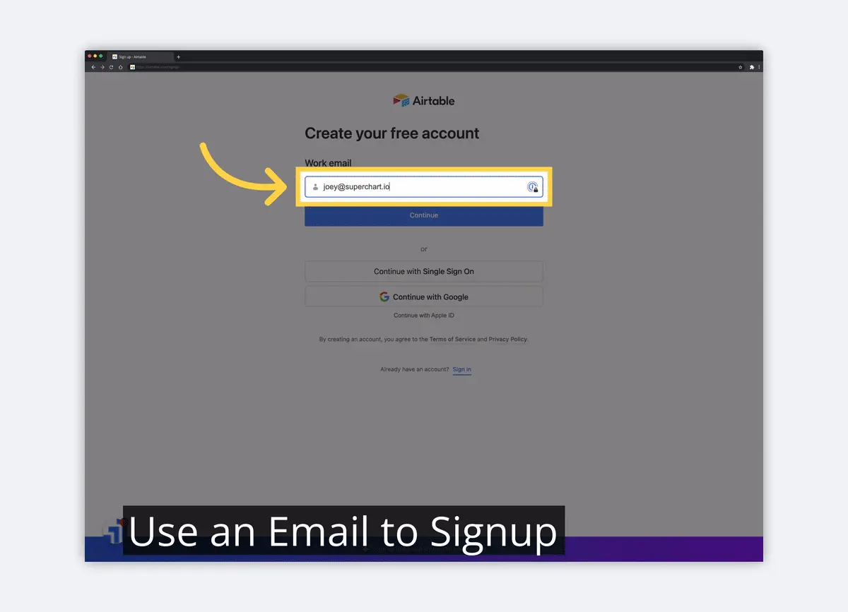 what is airtable sign up for free using email address image