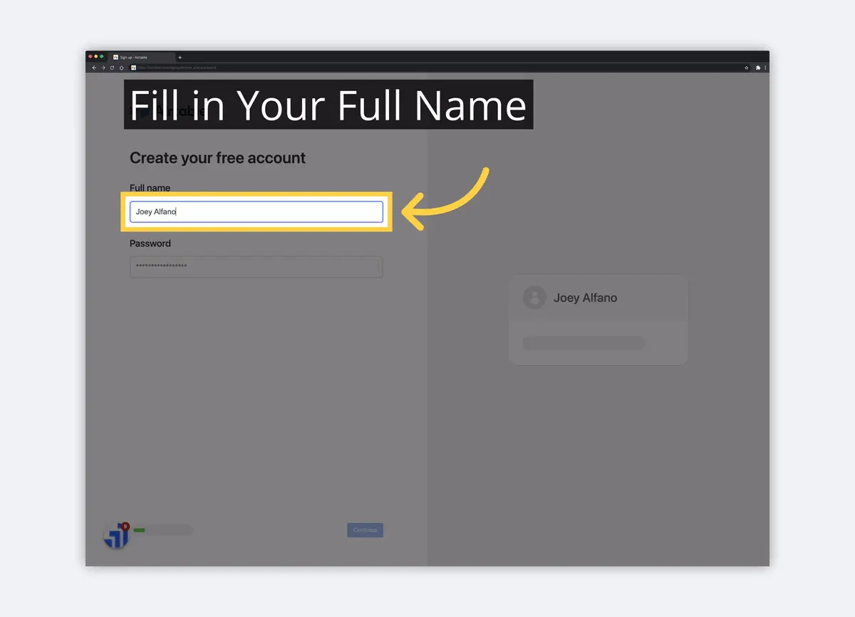 what is airtable sign up for free using full name image