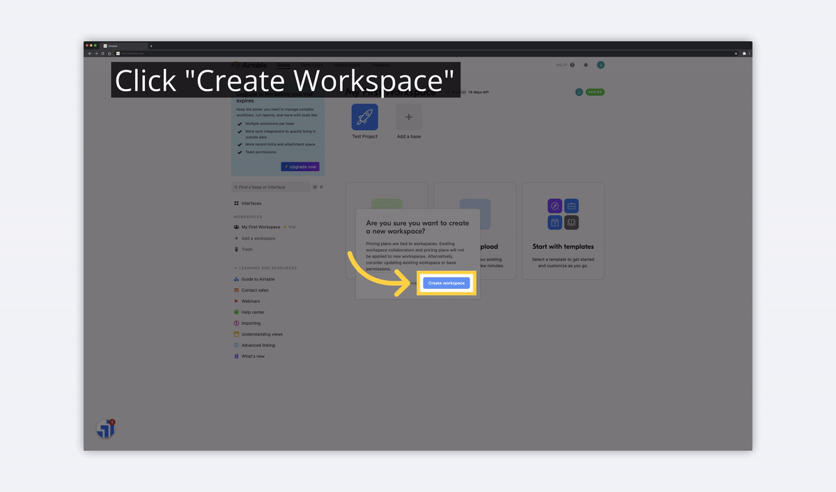 what is airtable create workspace image