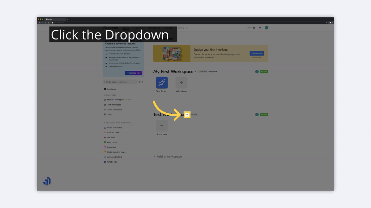 what is airtable workspace dropdown image