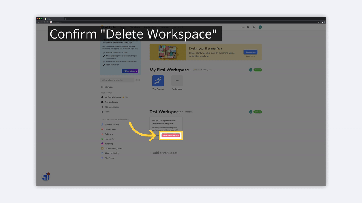 what is airtable confirm delete workspace image