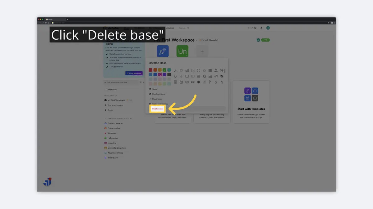 what is airtable delete base image