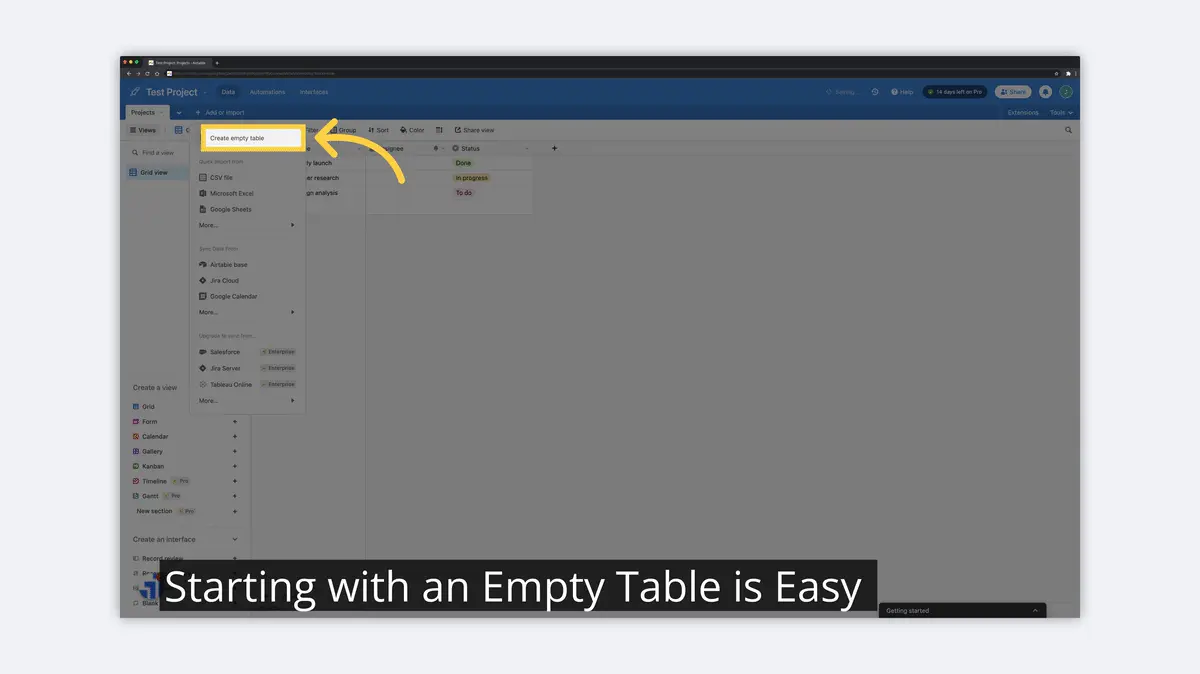 what is airtable start empty table image