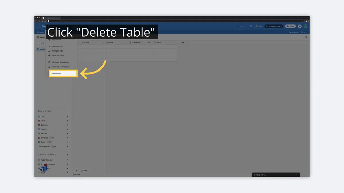 what is airtable delete table image