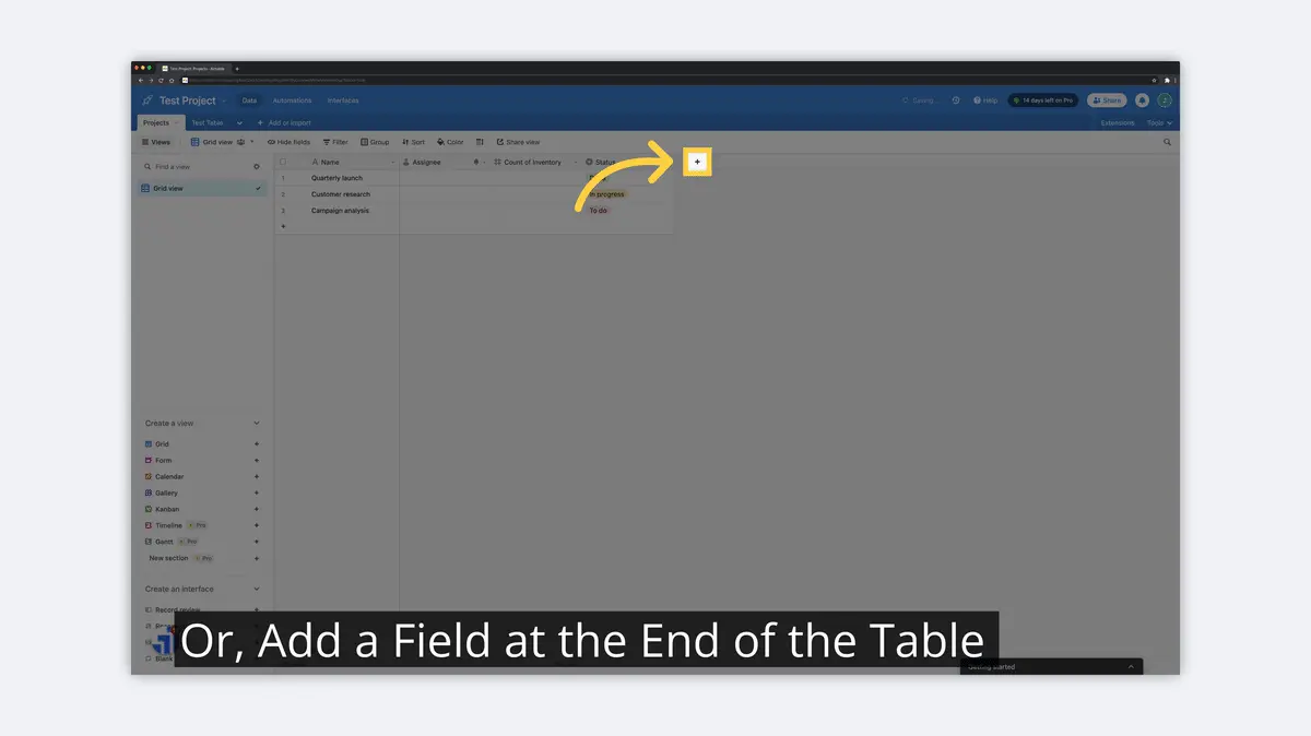 what is airtable add field end of table image