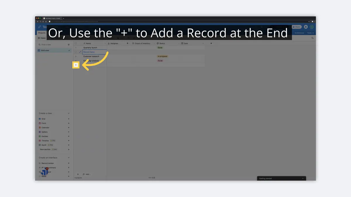 what is airtable add record at end image