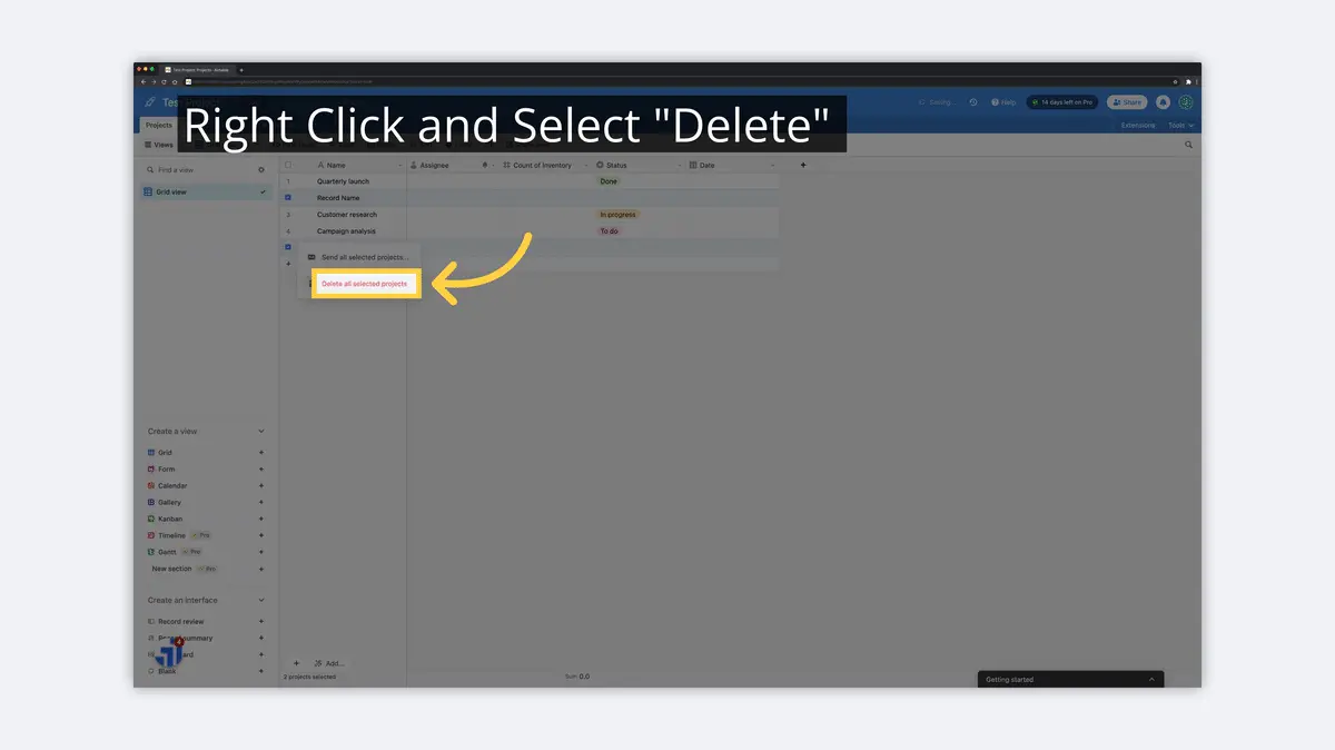 what is airtable right click delete image