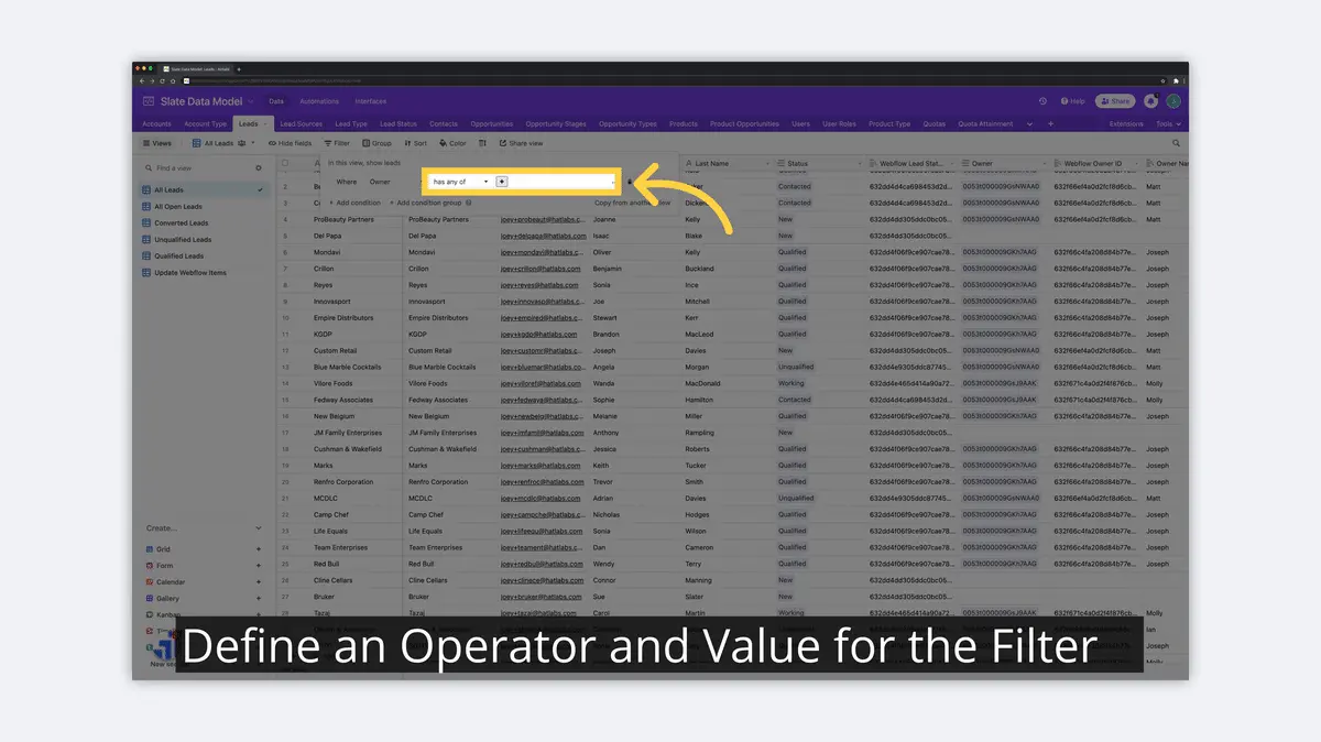 what is airtable filter operator and value image