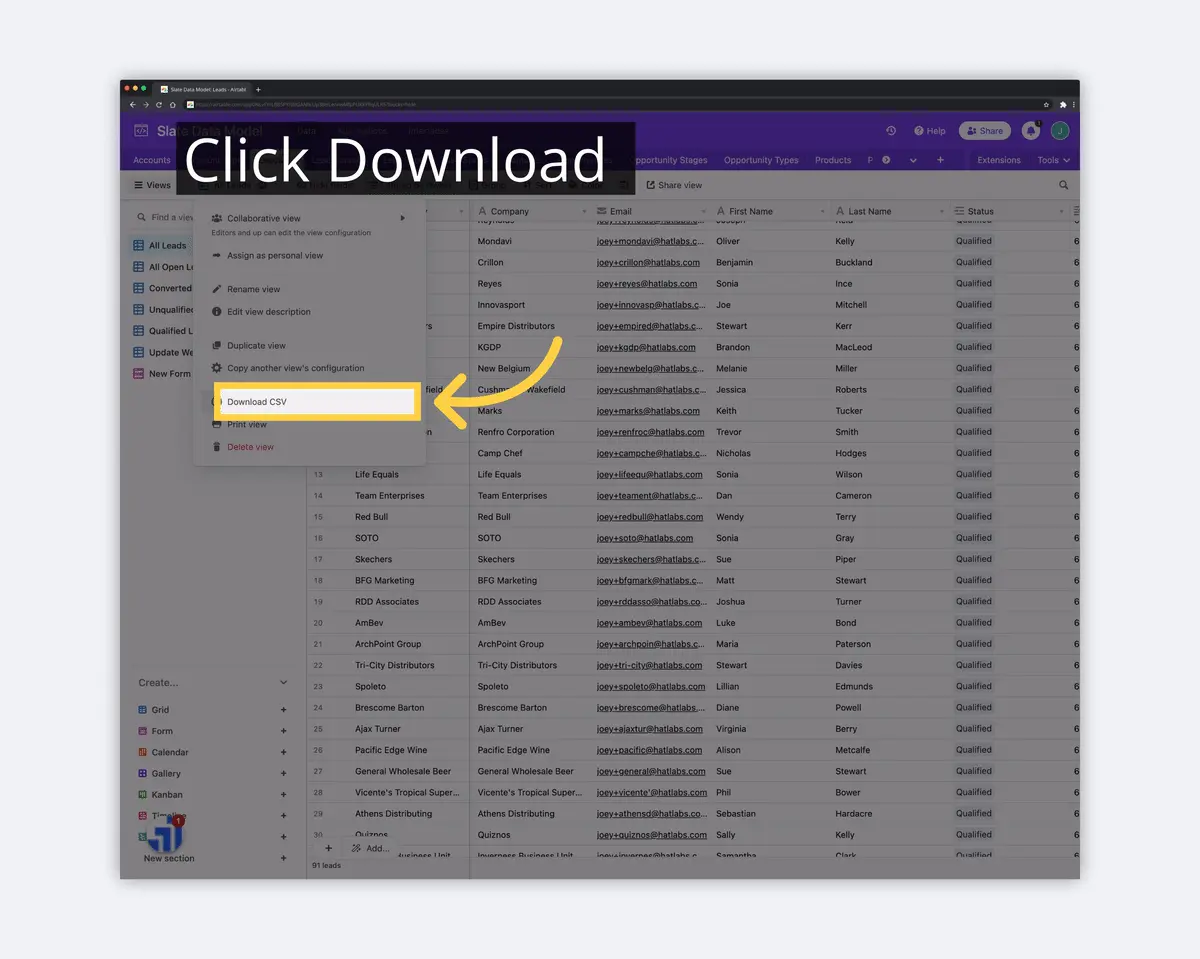 what is airtable download csv image