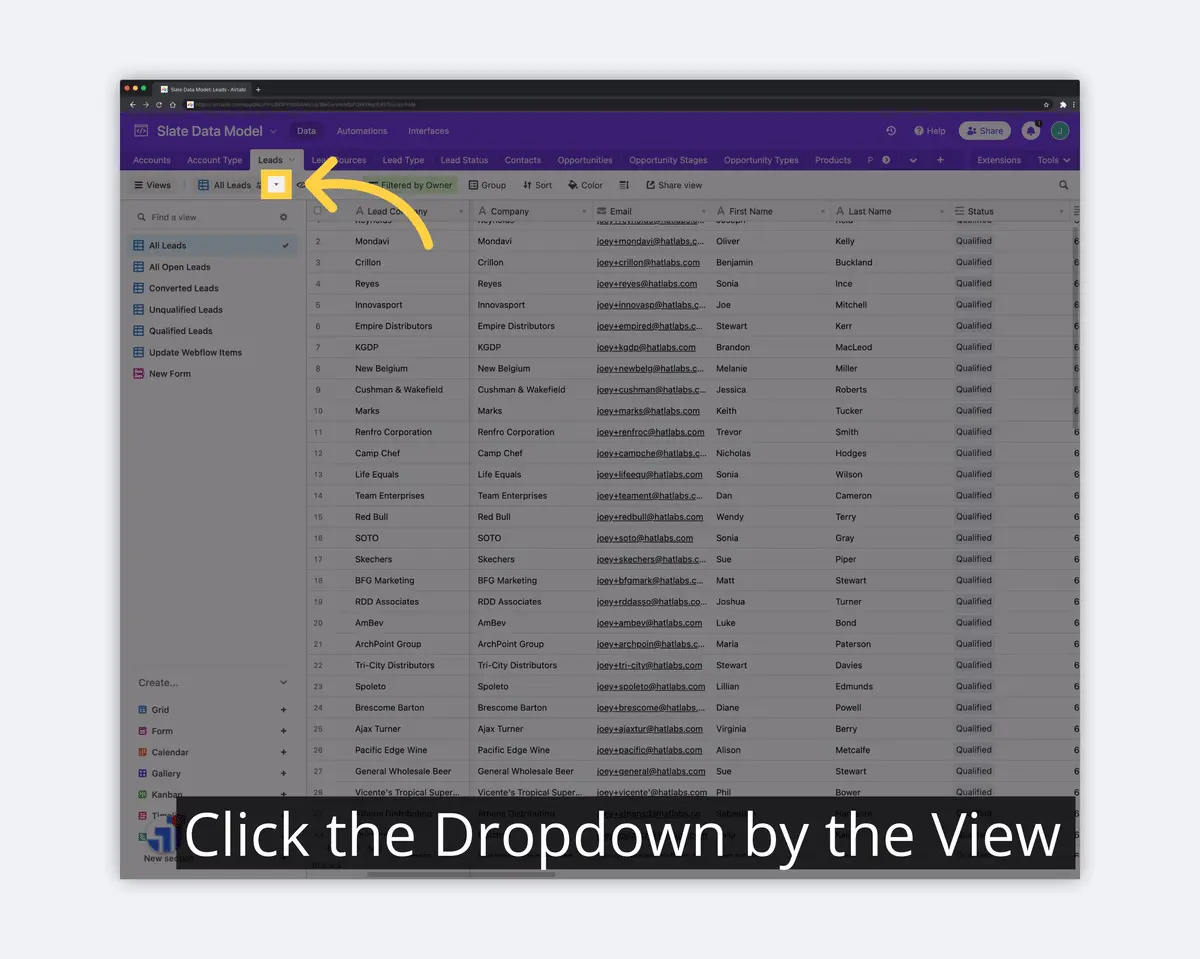 what is airtable view dropdown image