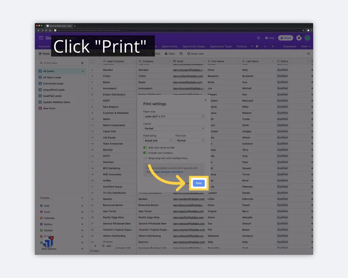 what is airtable click print image