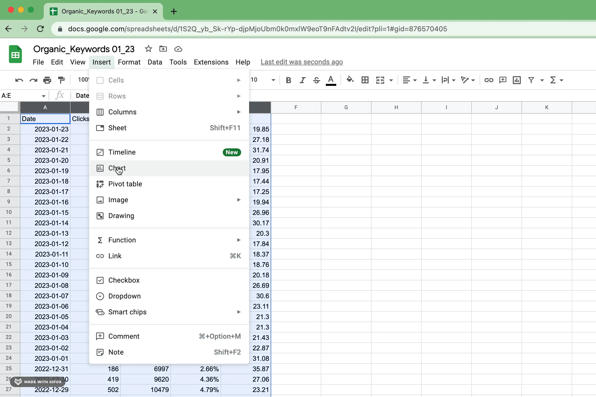 google sheets insert a chart