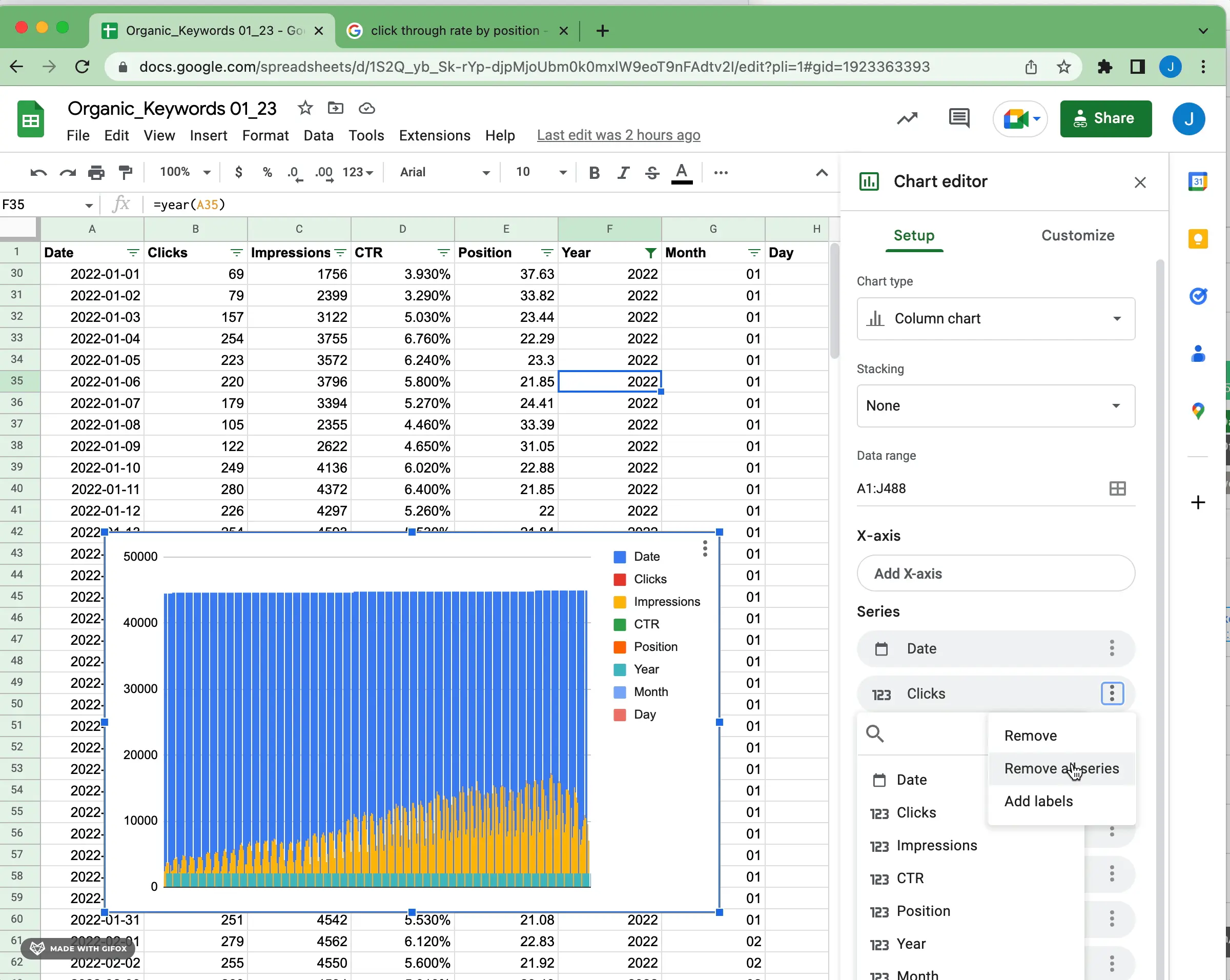 how to make a graph in google sheets clear default series values