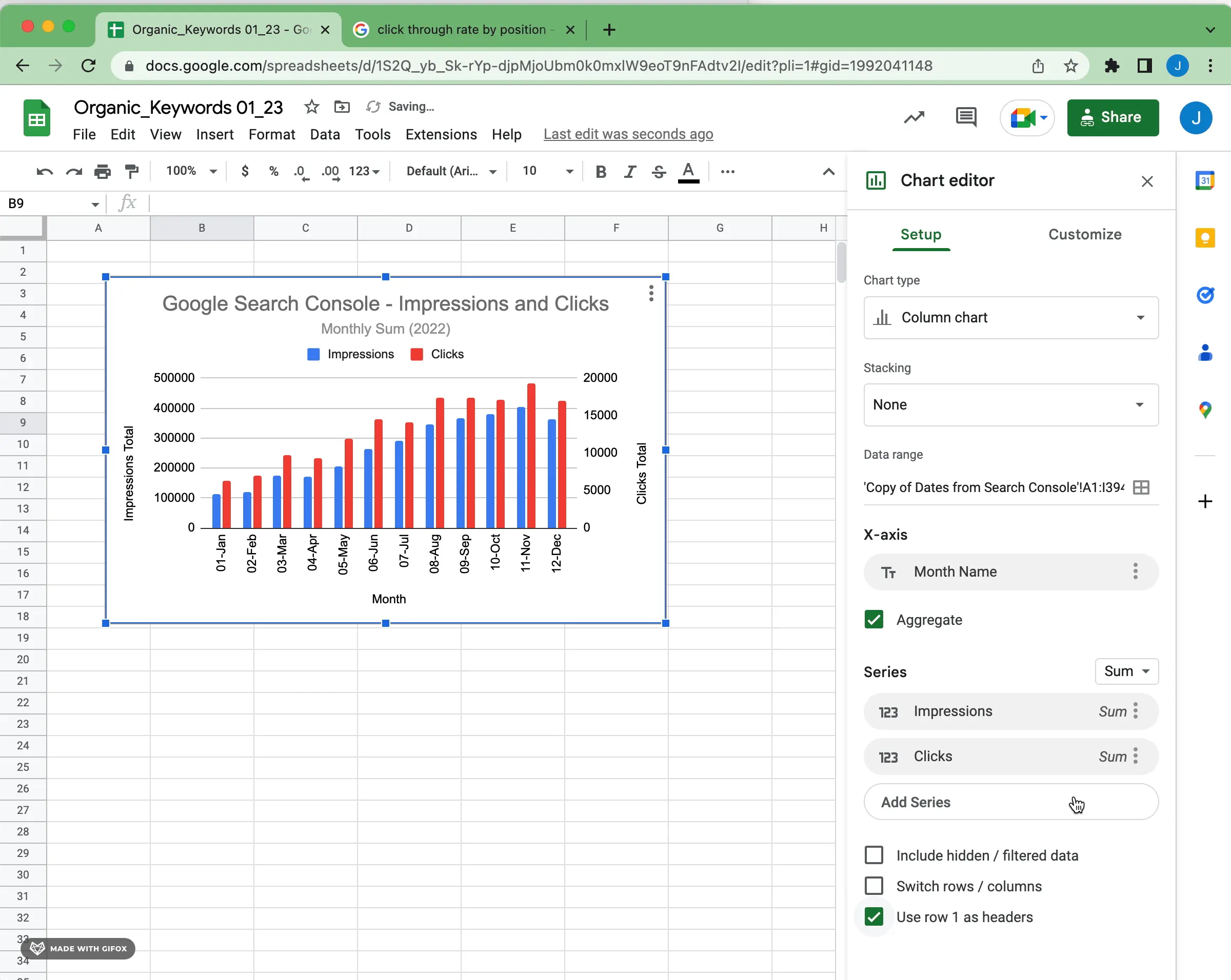 how to make a column chart in google sheets two series