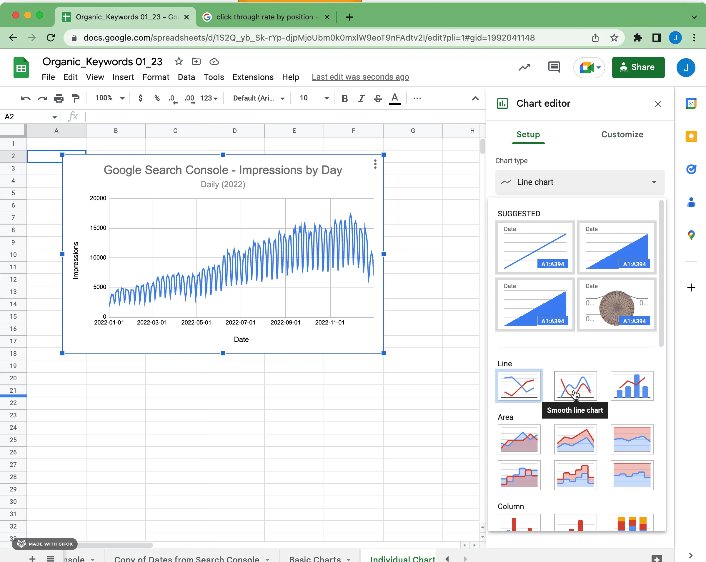 how to make a line chart in google sheets regular or smooth