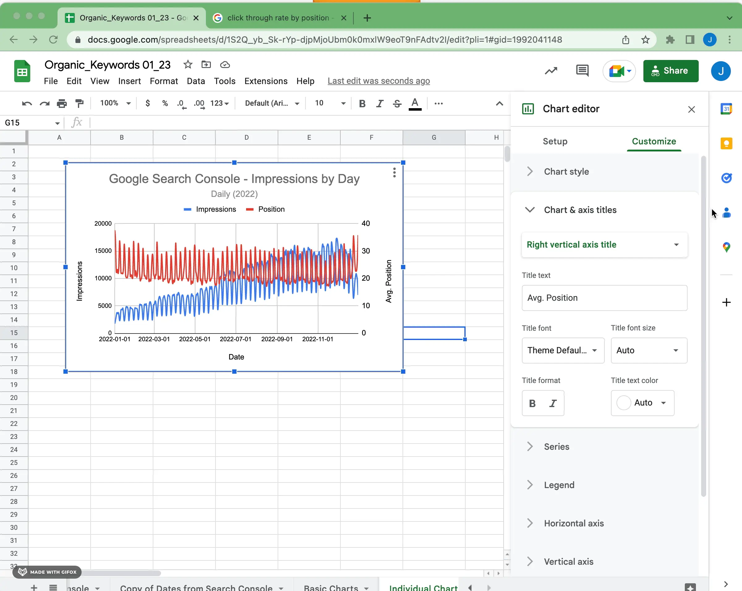 google sheets configure the chart axes and series