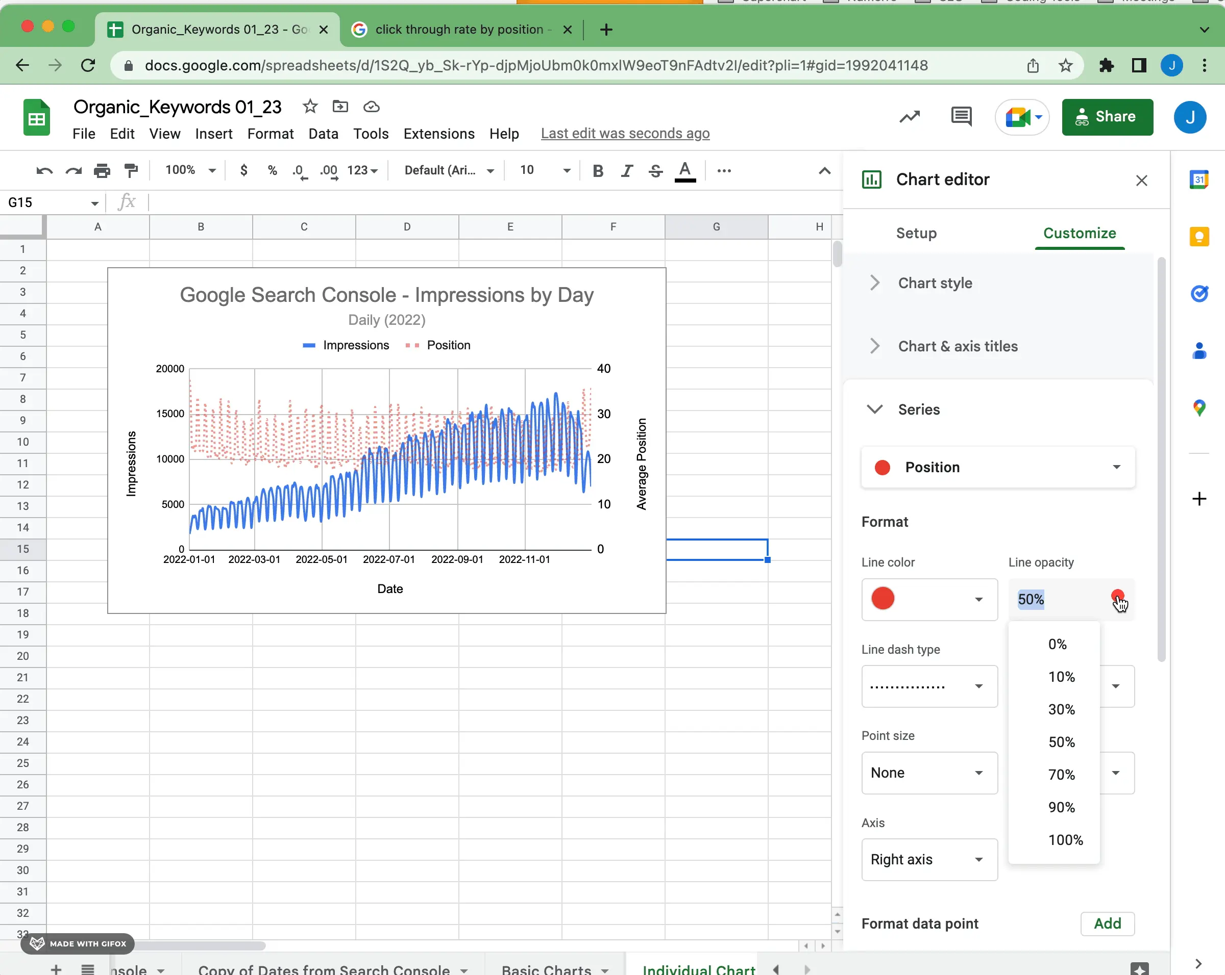 how to make a line chart in google sheets series opacity