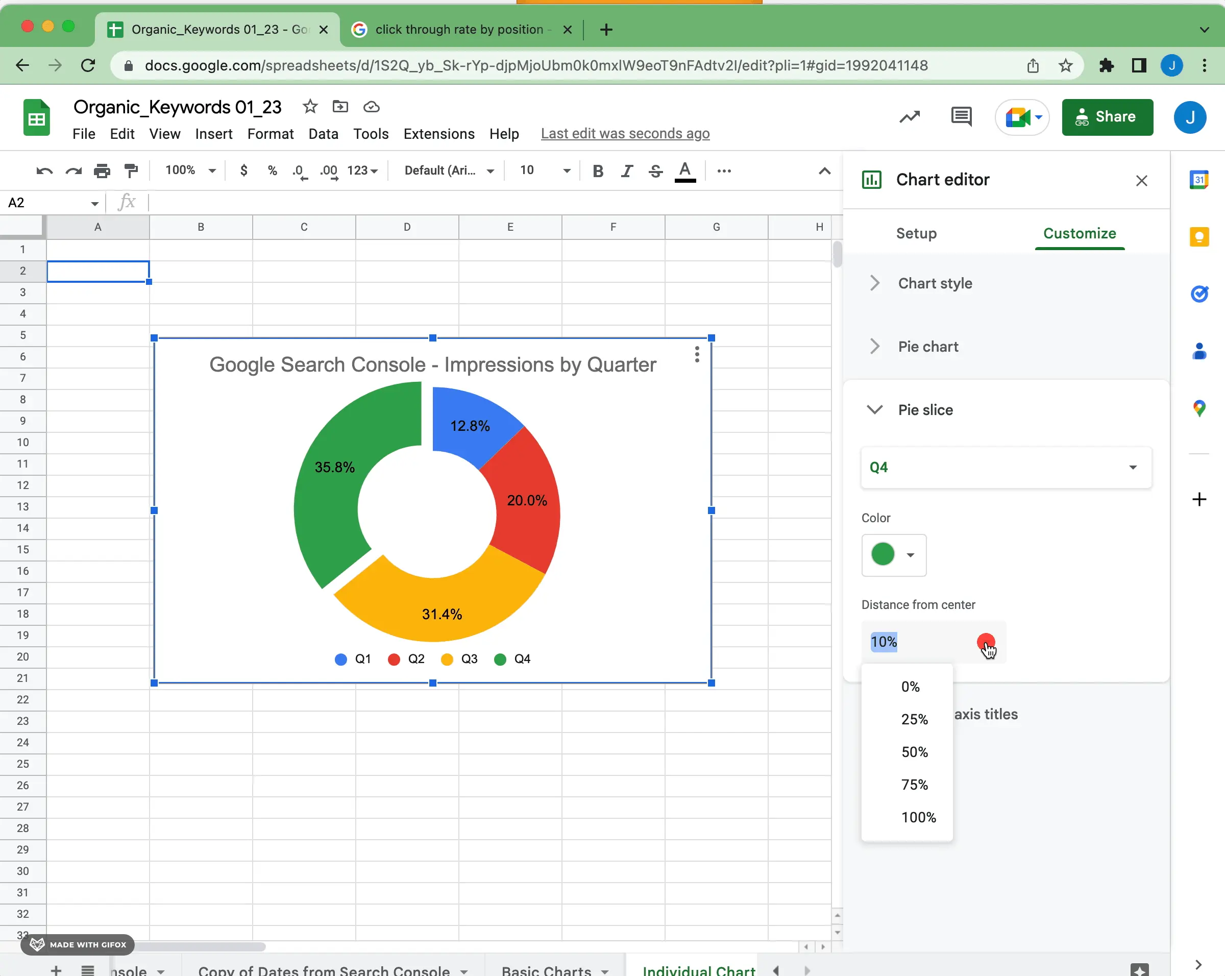 how to make a pie chart in google sheets slice distance