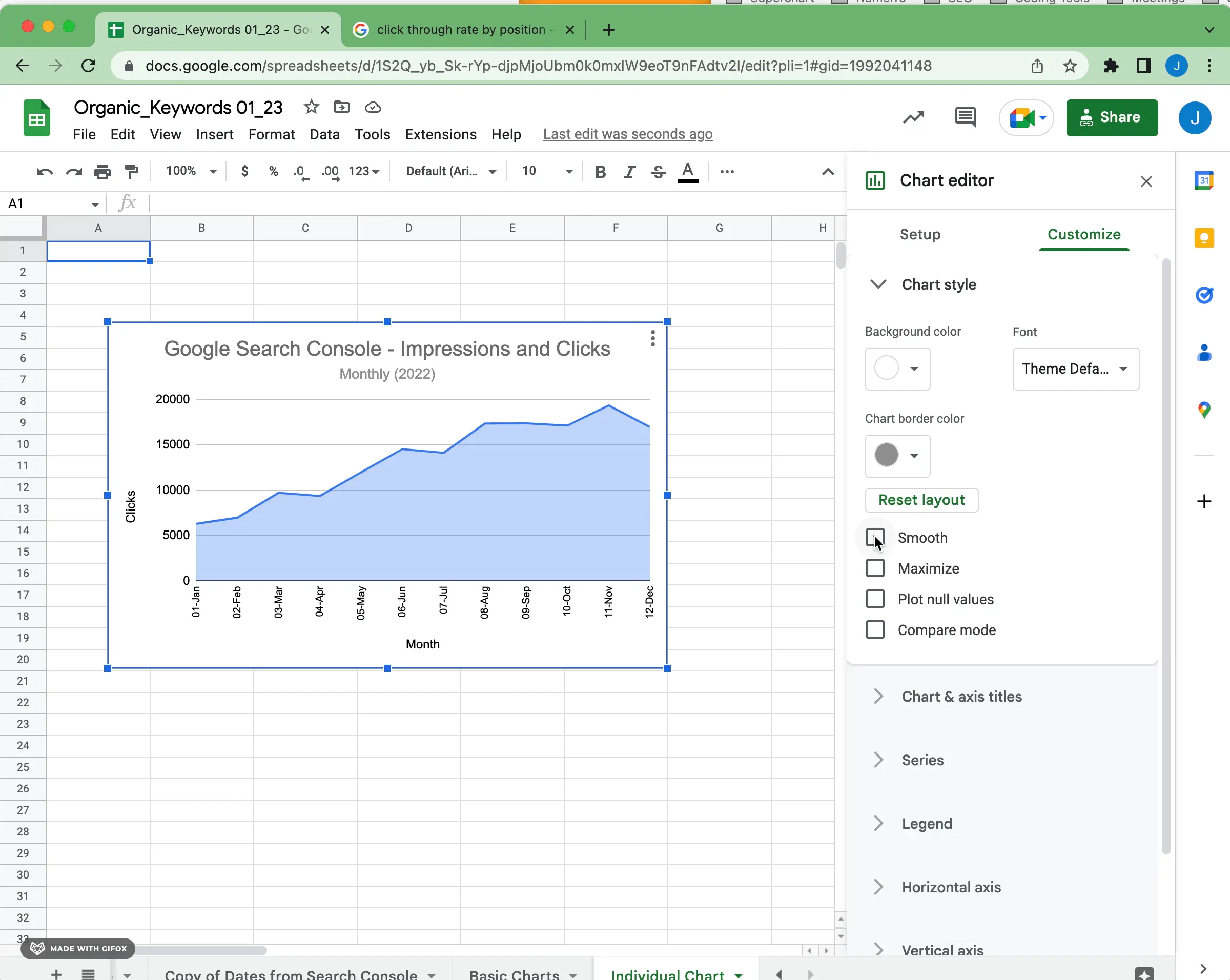 how to make an area chart in google sheets