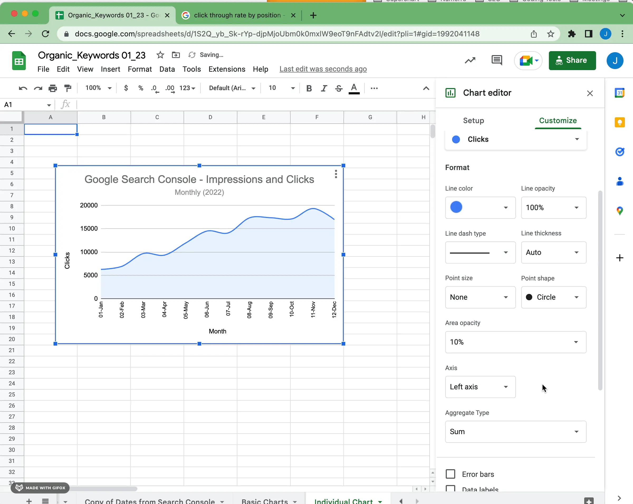 how to make an area chart in google sheets opacity