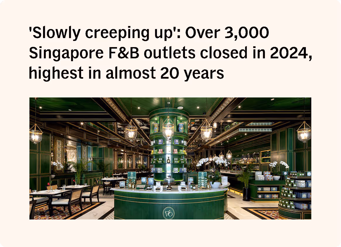 'Slowly creeping up': Over 3,000 Singapore F&B outlets closed in 2024, highest in almost 20 years