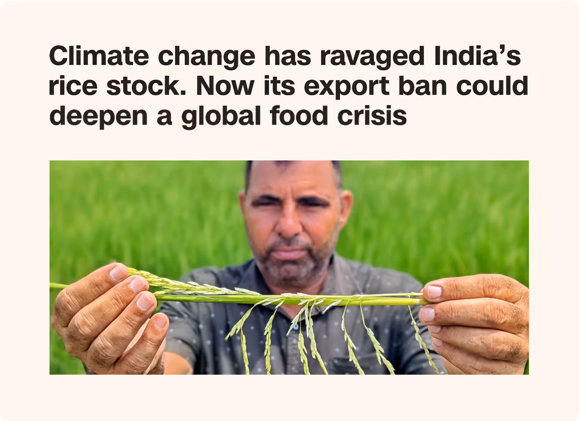 Climate change has ravaged India's rice stock. Now its export ban could deepen a global food crisis.