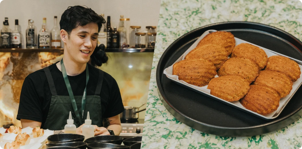 Chef Christopher Kong and his cricket madeleines at Synthesis' Future of Food event