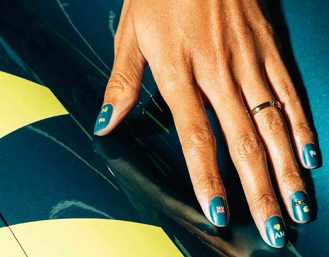 Aston Martin and Glaize's nail shades and stickers for the F1 team's fans