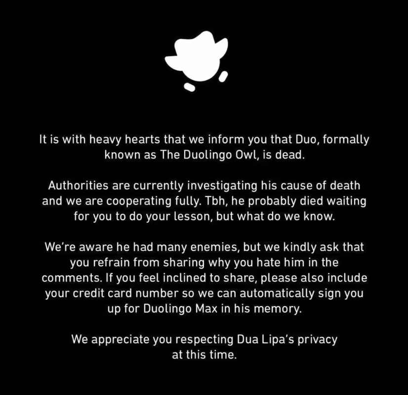Death of Duo campaign by Duolingo