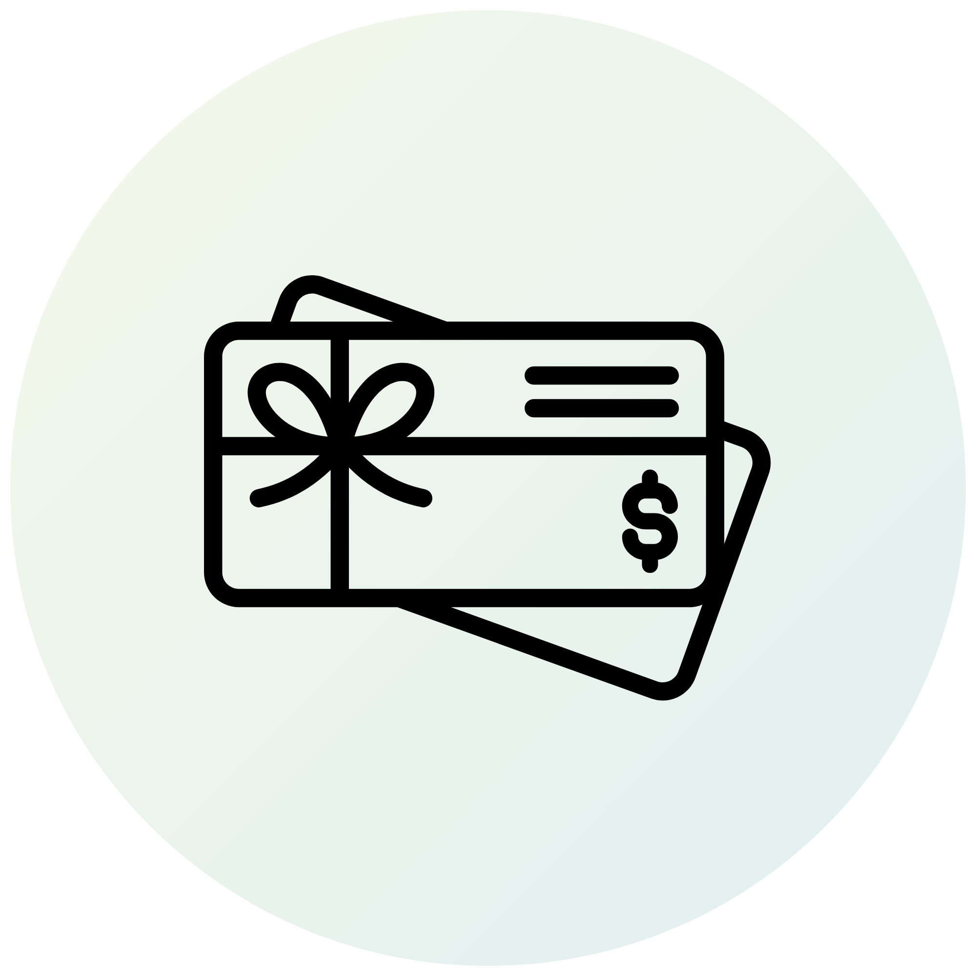 Icon of two overlapping gift cards, the front card decorated with a bow and a dollar sign.