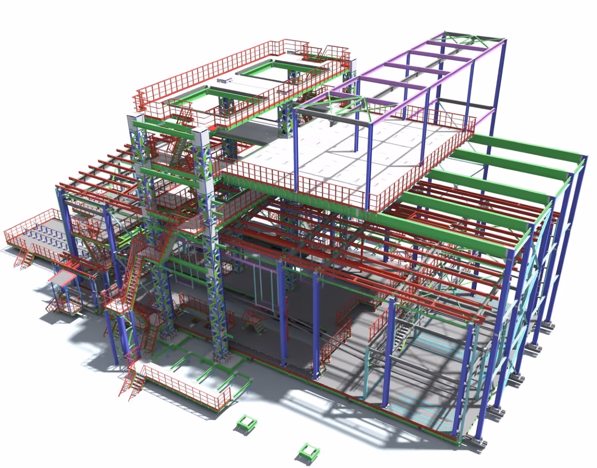 3D structural engineering model of multi-level industrial steel framework