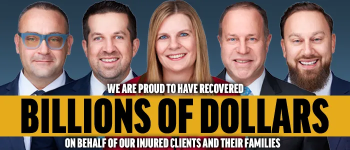 Graphic containing the partners of Edgar Snyder & Associates reading "We are proud to have recovered billions of dollars on behalf of our injured clients and their families."